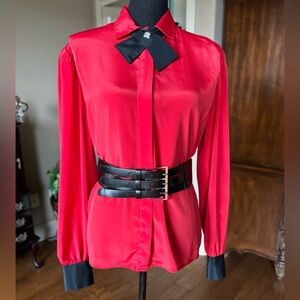 Vintage Gianna Red‎ Blouse Black Tie